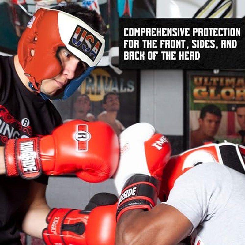 Ringside Competition Boxing Headgear, USA Boxing-Approved Leather Headgear with Cheek Protection, Great for MMA, Muay Thai, Kickboxing, and Training, Ideal for Men and Women, USA/Mexico, Large