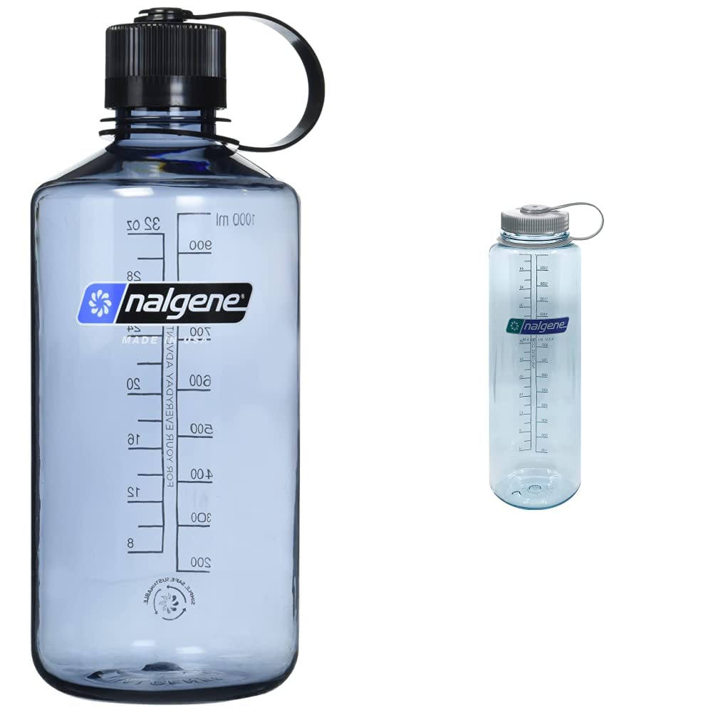 Nalgene Sustain Tritan BPA-Free Water Bottle Made with Material Derived, 32 OZ, Narrow Mouth, Gray & Sustain Tritan BPA-Free Water Bottle Made with Material Derived, 48 OZ, Wide Mouth, Seafoam