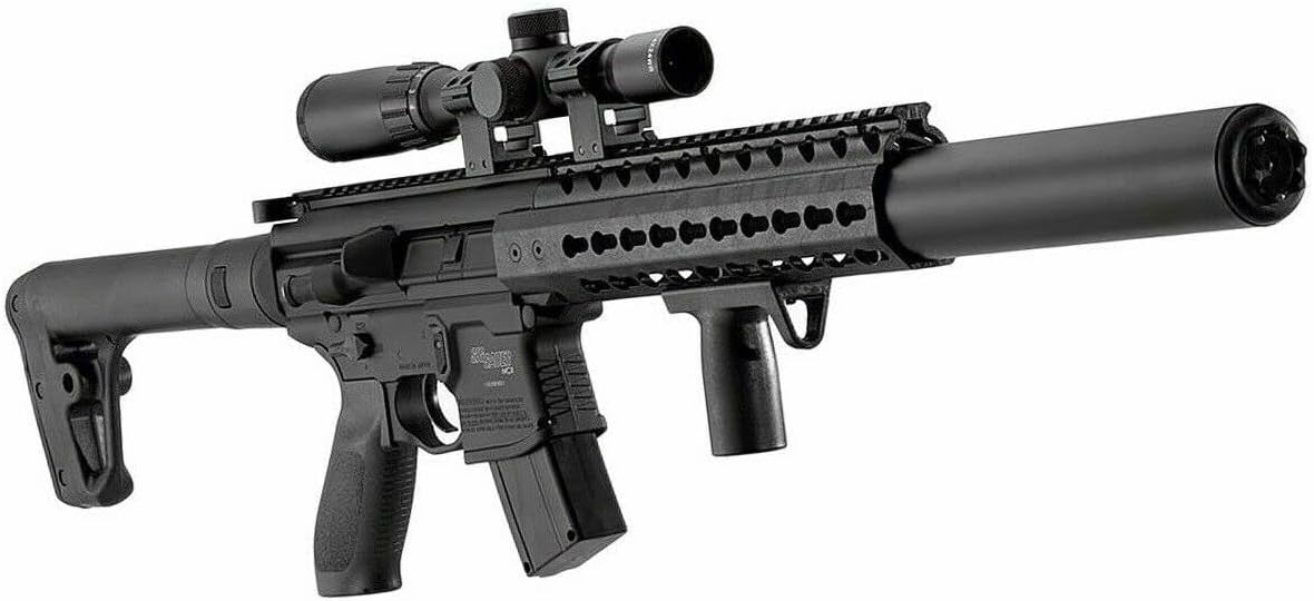 Sig Sauer MCX .177 Cal CO2 Black Air Rifle Bundle - Scope, 2 CO2 Tanks, 30rd Mag & 500 Pellets