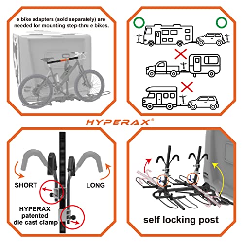 HYPERAX Patented Lift Assisted Volt Lift 1x - RV Rated Hitch Mounted 2 E Bike Rack Carrier Up to 1X 80lbs eBikes with Up to 5" Fat Tires for RV and SUV