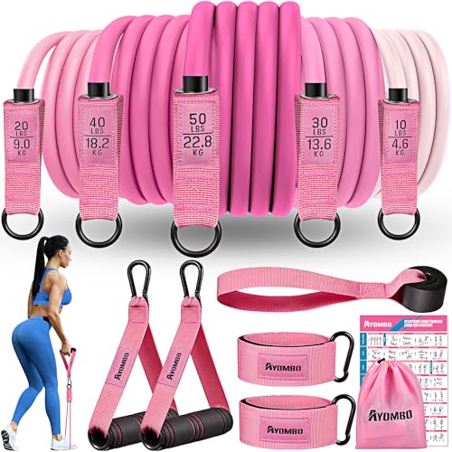 Resistance Bands, Exercise Bands with Handles for Working Out, Fitness Bands for Women, Workout Equipment Home Gym, Training Bands with Door Anchor, Legs Ankle Straps, Shape Body, Physical Therapy