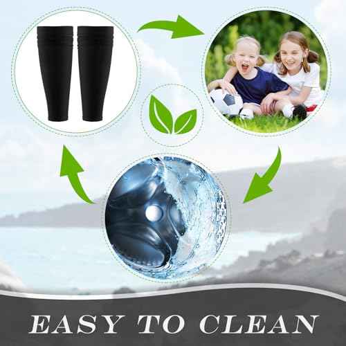 Tarpop 4 Pairs Kid Soccer Calf Sleeves Youth Leg Sleeves for Football Compression Protection Calf and Shin Support(Black)