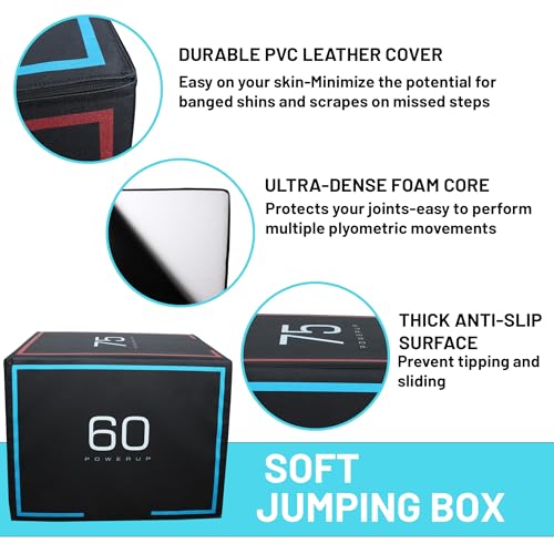 HUISHENG 3-in-1 20''x24''x30'' Dense Foam Plyometric Jump Box,Extra Firm Stable Box Jumps for Home Gym,Exercise Foam Plyo Box for Fitness Training-Step-Ups,Split Squats,Dips,Non-Slip Box Jump Cube,3 Sizes