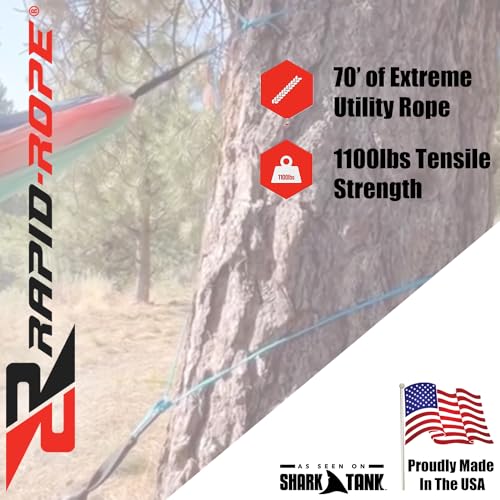 Rapid Rope Canister 70ft B1 Blue Flat Tactical Paracord, Made in USA, 1100lb Tested Heavy Duty Poly Rope Test Cord, Non-Tangle Dispenser Included - Hiking, Camping, Survival, Utility, Climbing