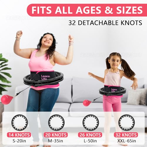 Leann L!fe U1-32 Knots 19”- 65”, Magnetic Lock Weighted Hula Hoop for Adults Weight Loss, Infinity Hoop Plus Size, Fitness Exercise, Abdominal Toner, 5 Color Balls, Free Waist Trimmer