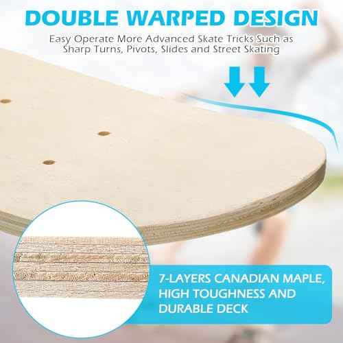 Meooeck Blank Skateboard Wooden Decks Bulk Beginner Kid Mini Maple Skateboard 17 x 5 Inch 7 Ply Double Tail Skate Light Decks for Painting Replacement Decoration