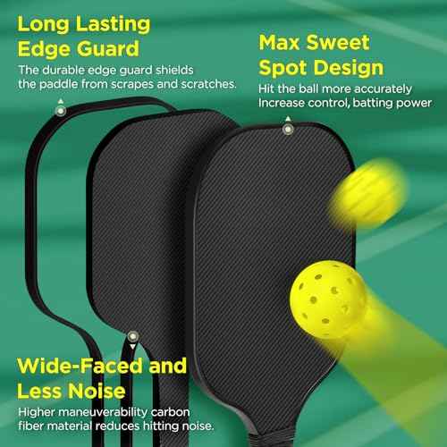 Carbon Fiber Pickleball Paddles, Anti-Slip Sweat-Absorbing Cushion Comfort Grip, 2 Paddles & 4 X-40 USAPA Standard Outdoor Pickleball (USAPA Approved for Tournament Play), 2 Grip Tapes, 1 Carry Bag