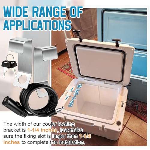 Saillong 2 Packs Cooler Lock Bracket with Security Cable Lock, Cooler Tie Down Kit, 4.92 FT Ice Chest Padlock for Secure Mid to Large Size Thermal Box to Trailer Deck Boat