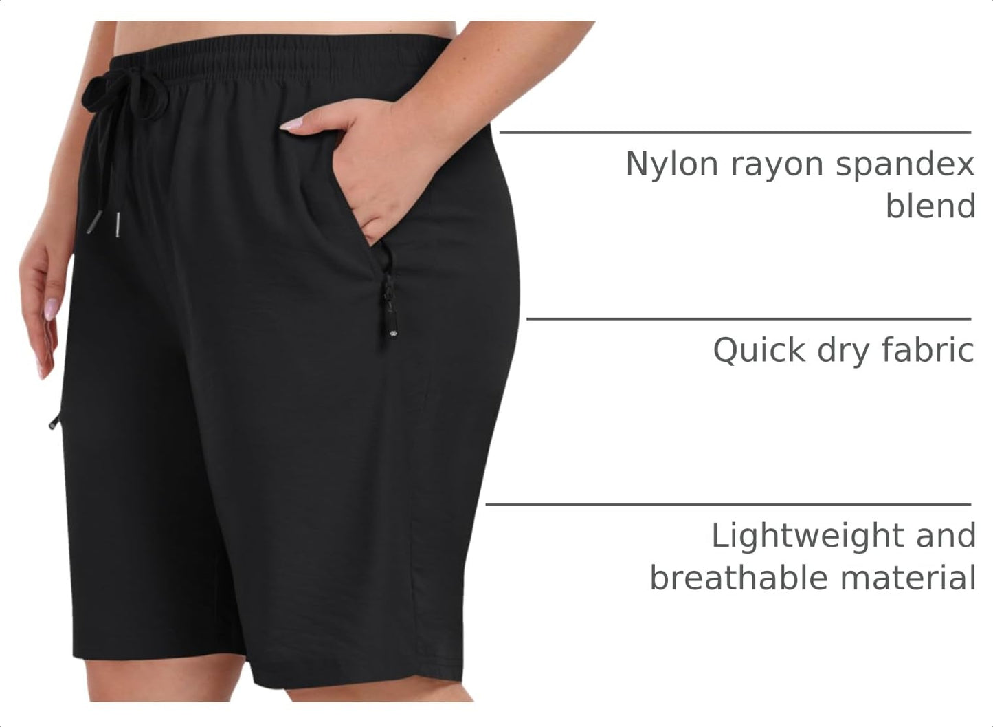 MoFiz Women's Plus Size Hiking Cargo Shorts Quick Dry Athletic Shorts for Camping Travel Golf Shorts Black 4XL