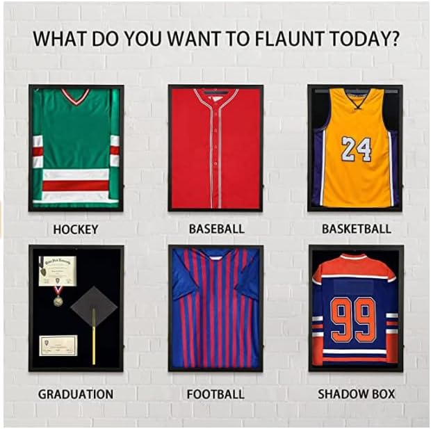 Jersey Frame Display Case - Large Lockable Shadow Box with UV Protection for Sports Jerseys | 4 Pack, Black