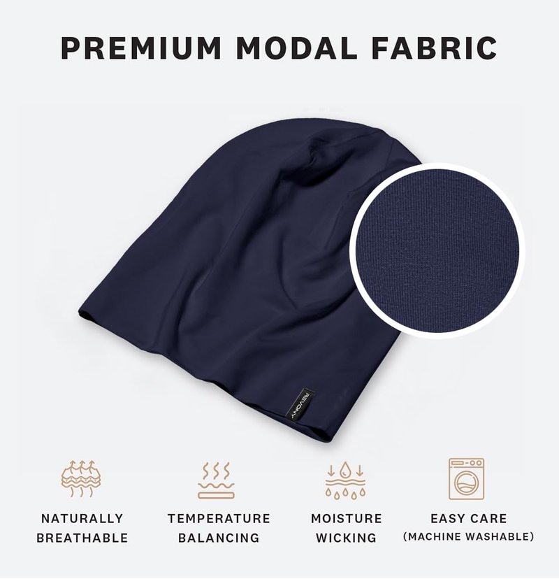 Summer T-Shirt Beanie for Men & Women - Soft Modal - Slouchy Style (Navy)