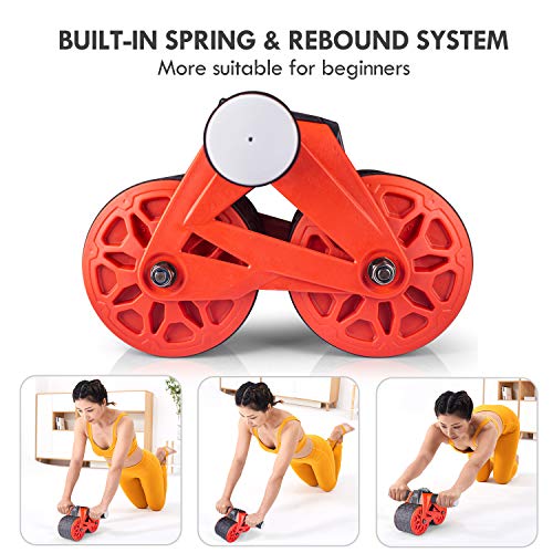 leikefitness Ab Wheel Roller Automatic Rebound with Knee Pad Mat,Core Muscle Ab Trainer,Ab Workout Equipment for Abdominal Exercise AB1300(Red)