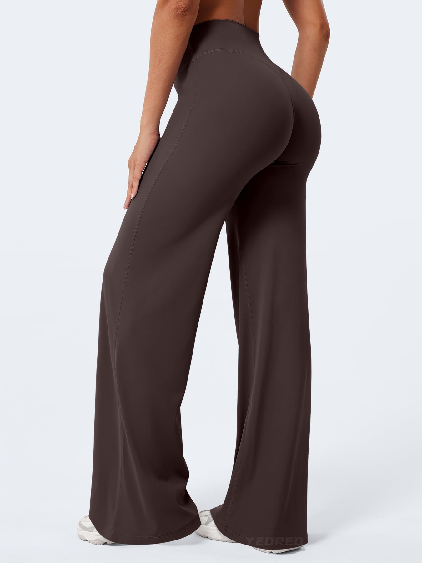 YEOREO Workout Leggings Womens No Front Seam Straight Leggings 33" High Waist Buttery Eddiy Gym Yoga Pants Dark Brown L
