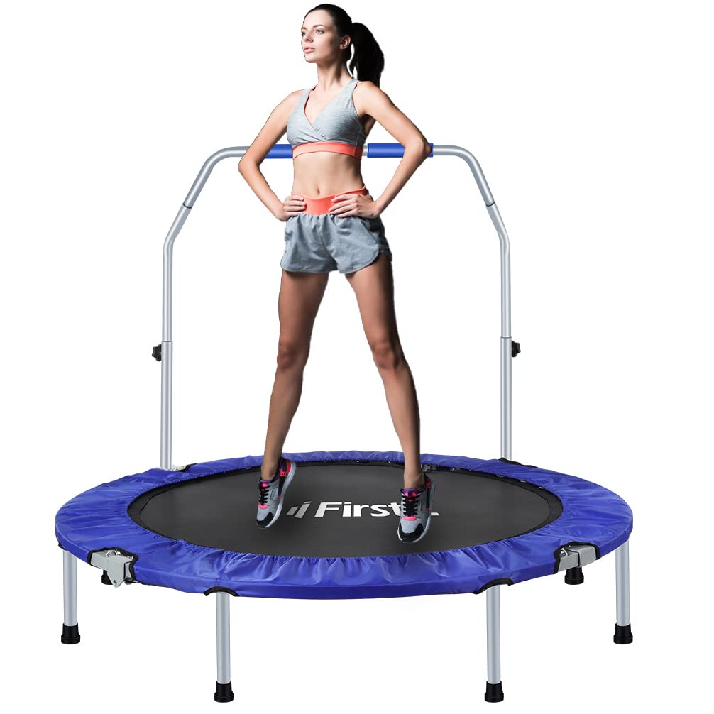 50 inch Mini Fitness Trampoline for Adults, Foldable Exercise Trampoline with 5 Levels Adjustable Foam Handle, Rebounder Trampoline for Bounce Workout Indoor/Garden Max Load 440lbs