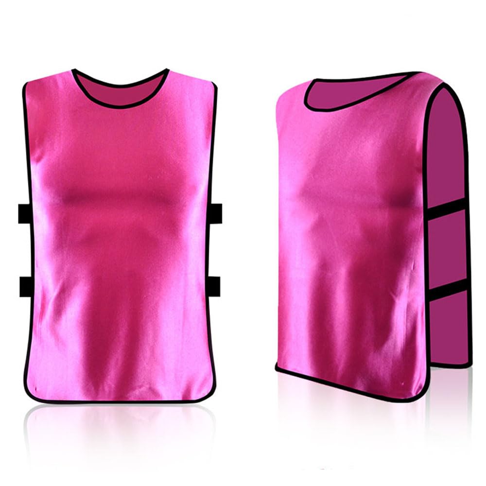 12 Pack Soccer Pinnies, Team Practice Jerseys with Elastic Sides, Non-Mesh Soccer Pennies for Unisex & Youth, Sports Bibs for Soccer, Football, PE & Field Games(Pink, X-Large)