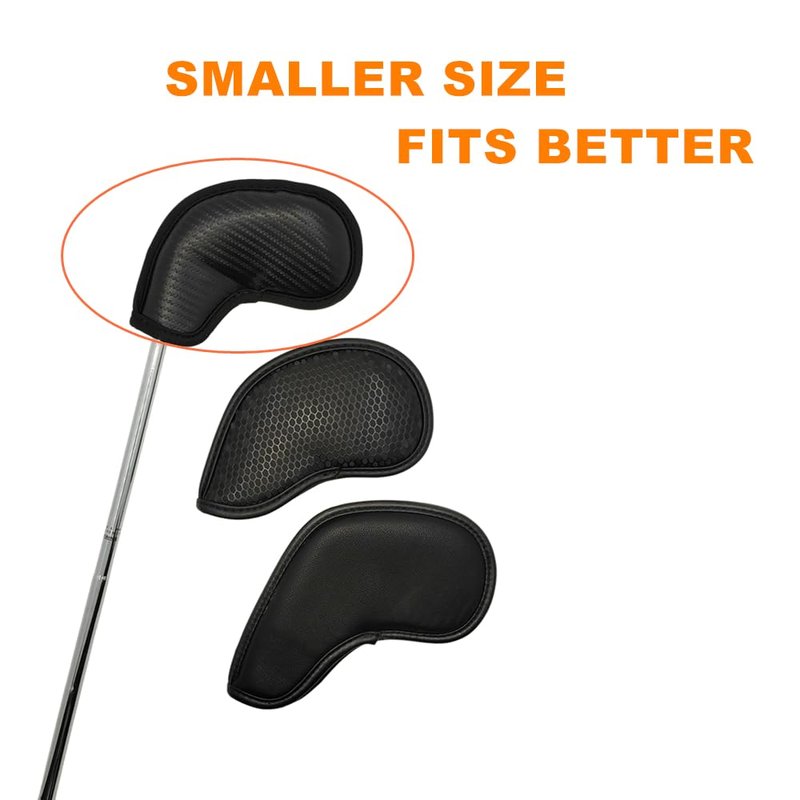Golf Iron Covers 10pcs Set Cool Techiness Carbon Texture Numbers Embroidered Compact Fit Blade-Style Golf Irons Durable Precision Golf Club Head Covers