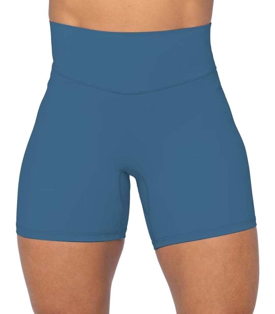 Sunzel No Front Seam High Waist Biker Shorts for Women, Squat Proof Yoga Workout Gym Bike Shorts 5" Inseam Blue Gray Medium