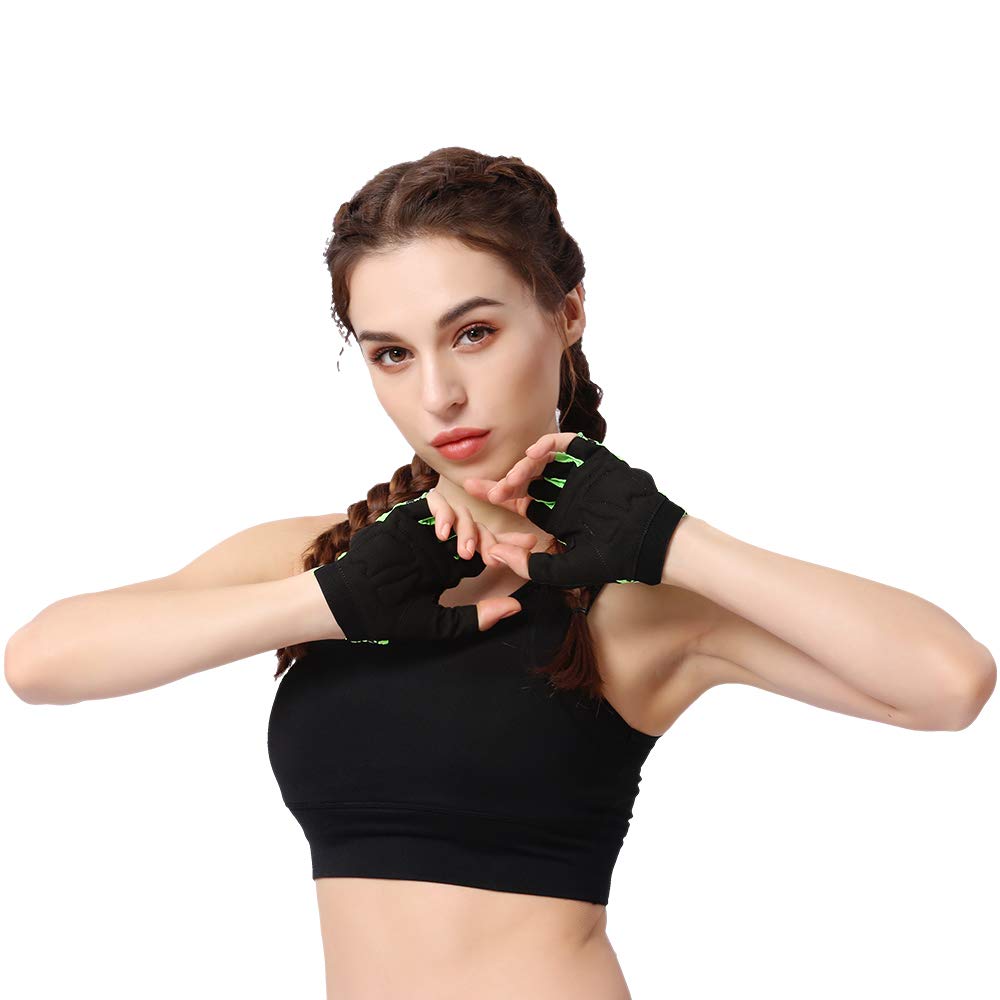 Anser 7150694 Woman Half Finger Girl Short Fingerless Gloves for Indoor Yoga Gym Fitness Body Building Training Outdoor Cycling Motorcycle Running Exercise (Green, SM)