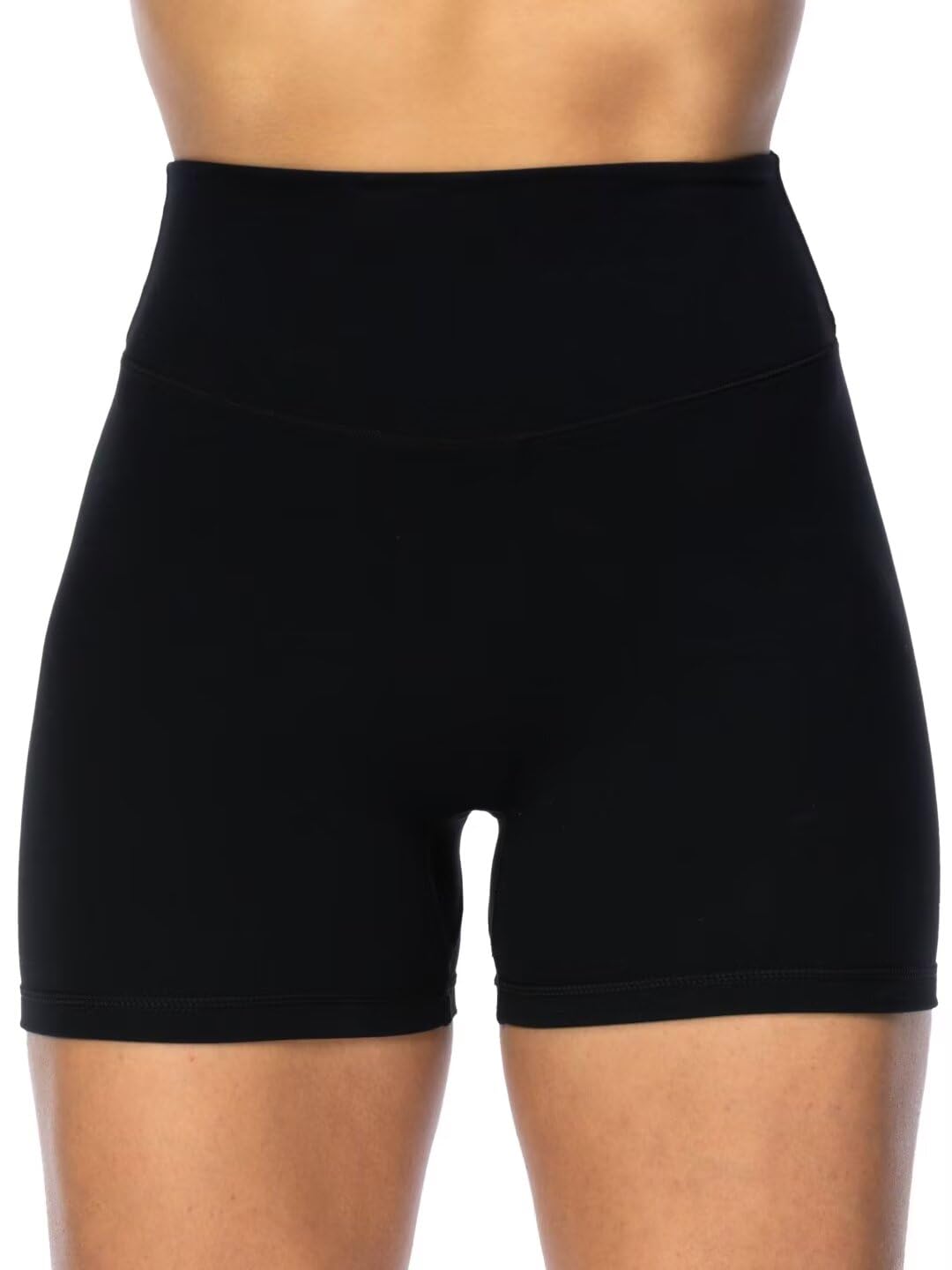 Sunzel Women's Invisible Butt Scrunch Shorts, High Waisted Biker Shorts, Gym Workout Yoga Running Shorts with Tummy Control 4" Inseam Black Medium