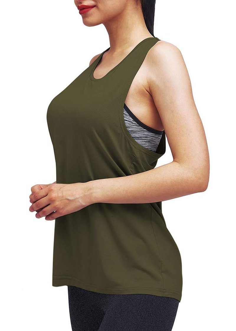 Mippo Workout Tank Tops for Women Loose Fit Yoga Tennis Shirts Athletic Exercise Tank Sports Running Clothes Army Green M