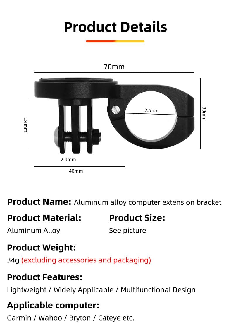 GPS Computer Mount for Aero Bars, TT Bars, or Tri Bars for Road and Triathlon Bikes Compatible with Garmin, Wahoo, CatEye, and Bryton with GoPro Action Camera and Bike Light Attachment