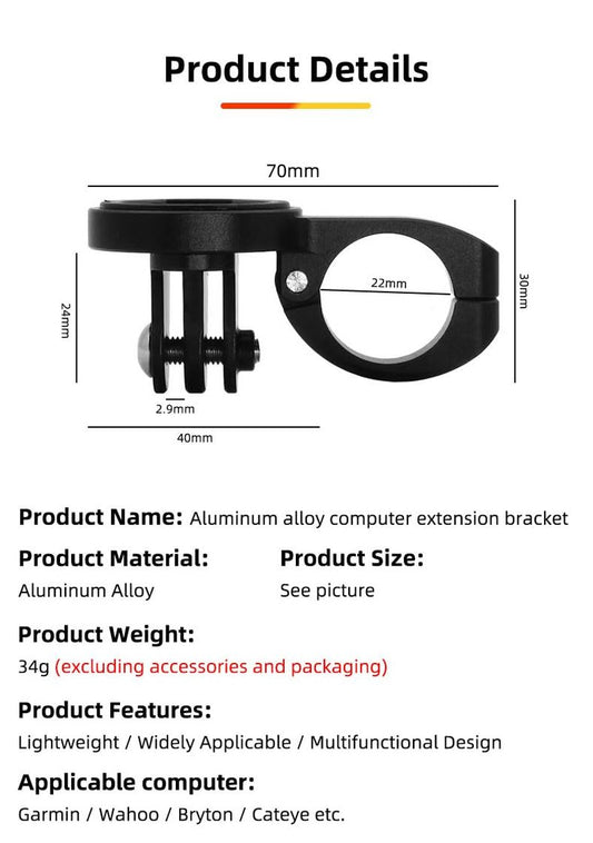 GPS Computer Mount for Aero Bars, TT Bars, or Tri Bars for Road and Triathlon Bikes Compatible with Garmin, Wahoo, CatEye, and Bryton with GoPro Action Camera and Bike Light Attachment