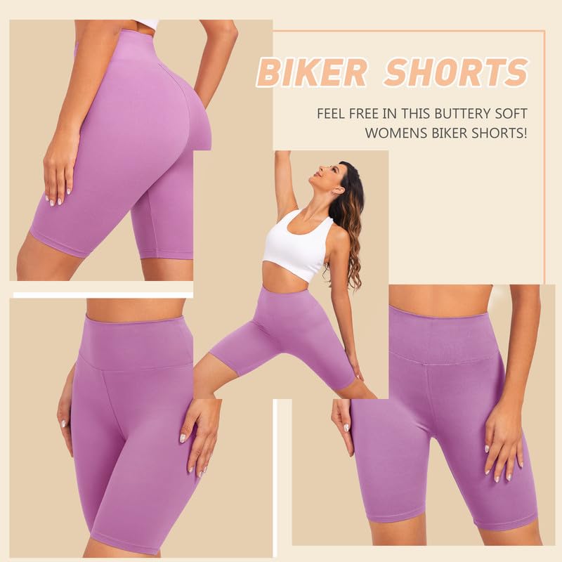 Natural Feelings 3 Pack Biker Shorts for Women-8" Workout Athletic Gym Sports Yoga Shorts Pants High Waist Cycling Shorts