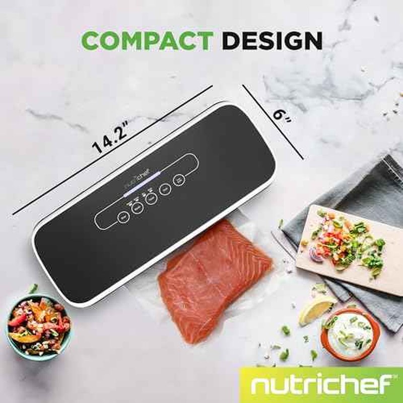 NutriChef Automatic Vacuum Air Sealing System for Food Preservation with Starter Kit, Compact Design, Lab Tested, Dry & Moist Food Modes with Led Indicator Lights, Black