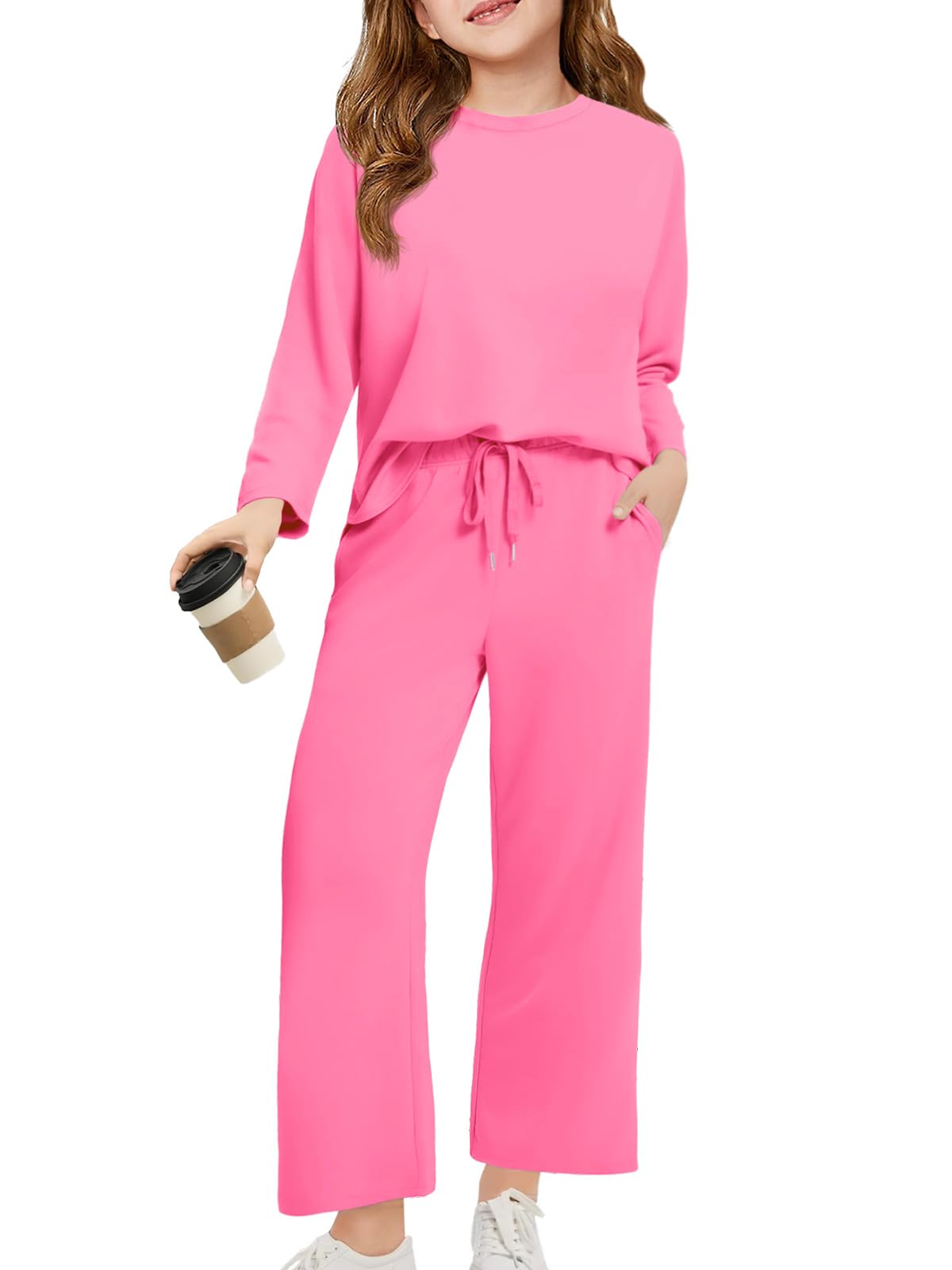 Haloumoning Girls Sweatsuit Kids Fashion Long Sleeve Sweatshirt and Wide Leg Pants Tracksuit Sets 2 Piece Outfits