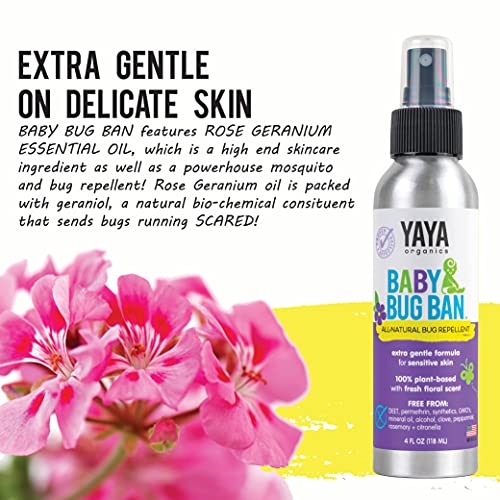 YAYA ORGANICS BABY BUG BAN – All-Natural, Proven Effective Repellent for Babies, Children and Sensitive Skin (4 ounce spray)