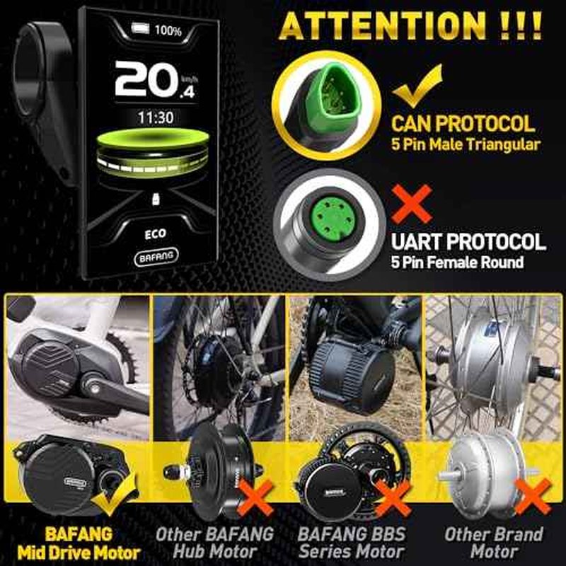 Bafang Display C010 for M400, M500 Mid Motor 0-6 Pedal Assist Levels eBike Computer Display with Automatic Backlight CAN Protocol