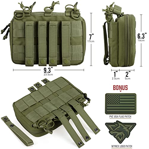 WYNEX Tactical Mag Admin Pouch, Molle Utility Tool Pouch Medical EMT Organizer with Triple Stacker Magazine Holder for M4 M16 Patch Included Army Green