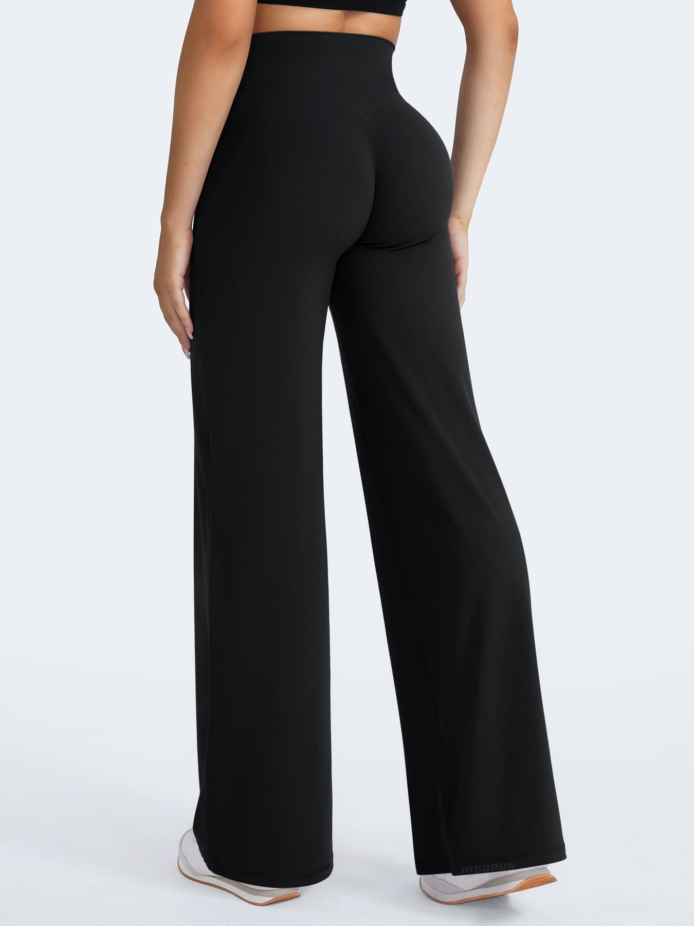 HIGORUN Straight Leggings Bottoms High Waisted No Front Seam Workout Leggings for Women 31" Wide Leg Casual Gym Yoga Pants Black