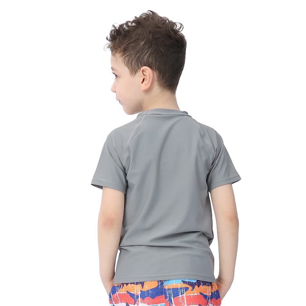 ESTAMICO Boys' UPF 50+ Short Sleeve Rashguard Athletic Swim Tee, Gray 5