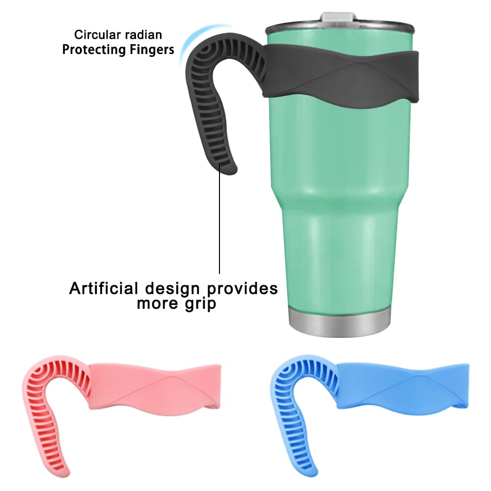 DanziX 3 Pack 20oz Tumbler Handles, Mug Handle or Cup Holder Replacement, Insulated Cup Handle Only - Black,Pink,Blue
