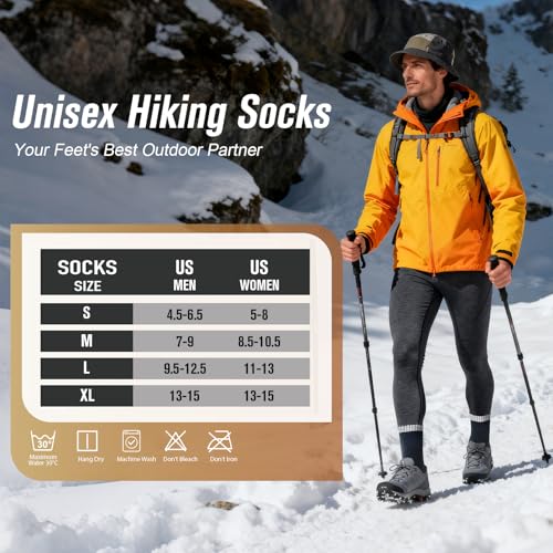 Merino Wool Hiking Crew Socks for Men & Women, Thick Thermal Cushioned Winter Socks, Moisture-Wicking, 3 Pairs