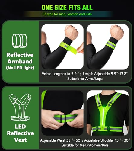 Led Light Up Running Vest Reflective Vest for runners night walking, Rechargeable LED Reflective Running Vest High Visibility with Adjustable Waist/Shoulde, Reflective Armband for Women Men (Bule)