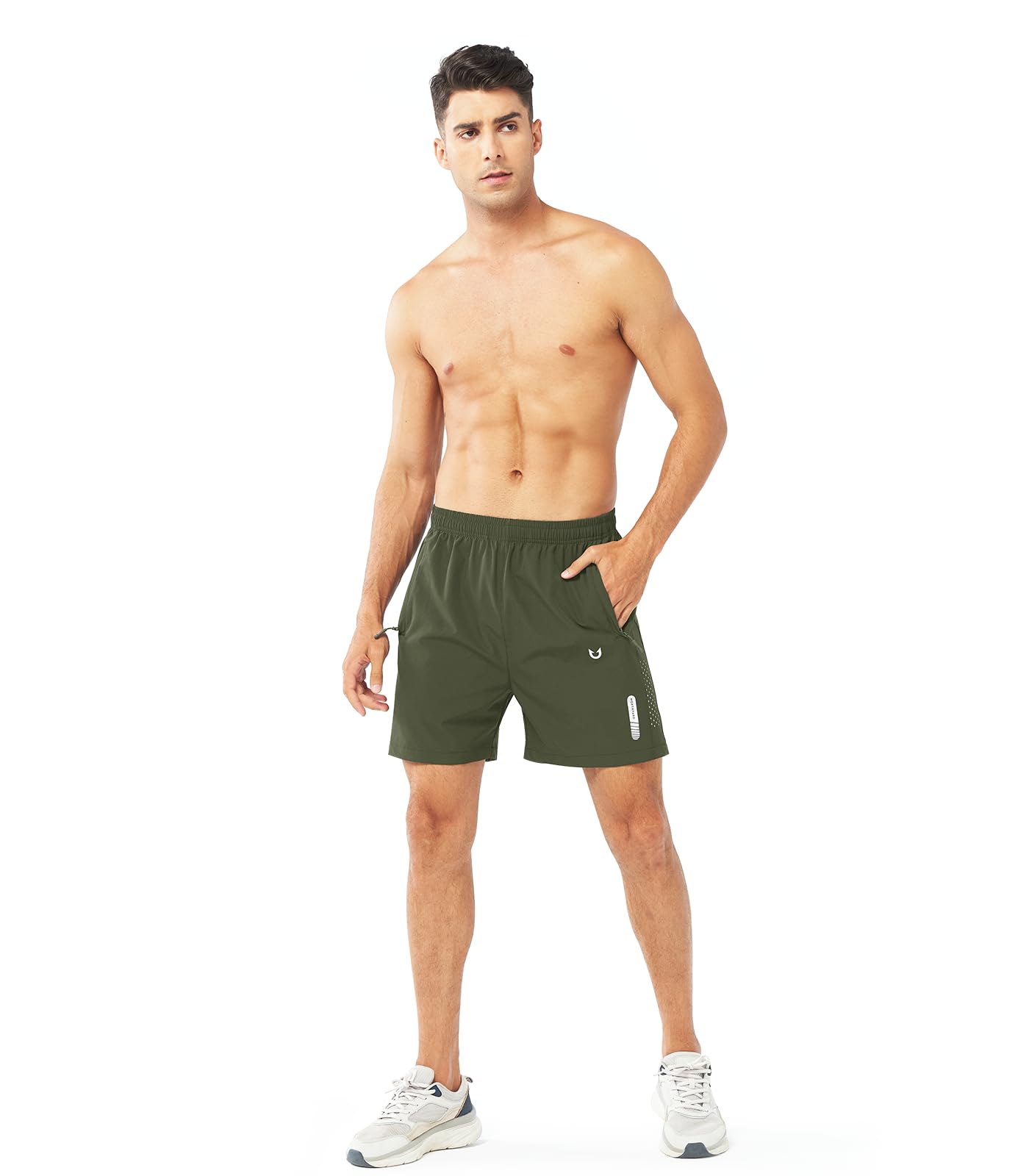NORTHYARD Men's Athletic Running Shorts Gym Workout 7"/9"/5" Quick Dry Lightweight Sports Basketball Tennis 3 Zipper Pockets ARMYGREEN-5inch 2XL
