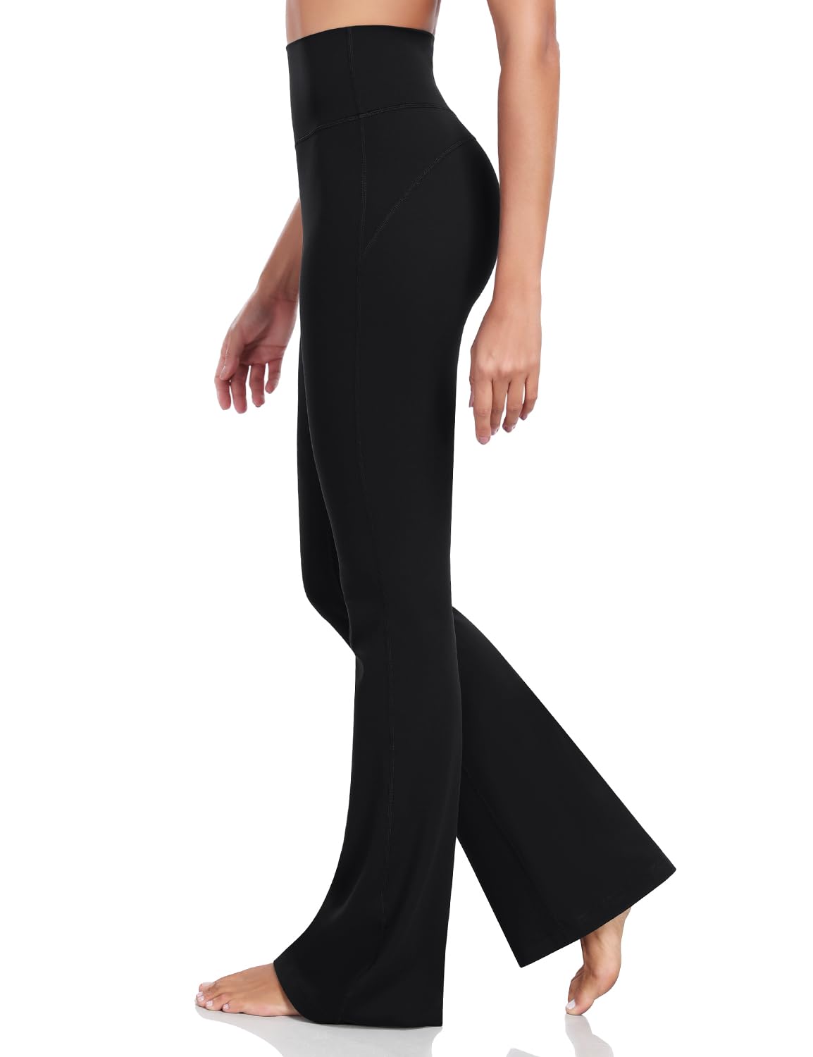 HeyNuts Mellow Long Flare Leggings for Women Tall, High Waisted Tummy Control Bell Bottom Leggings Wide Leg Bootcut Yoga Pants Athletic Compression Buttery Soft Lounge 34.5" Black L(12)