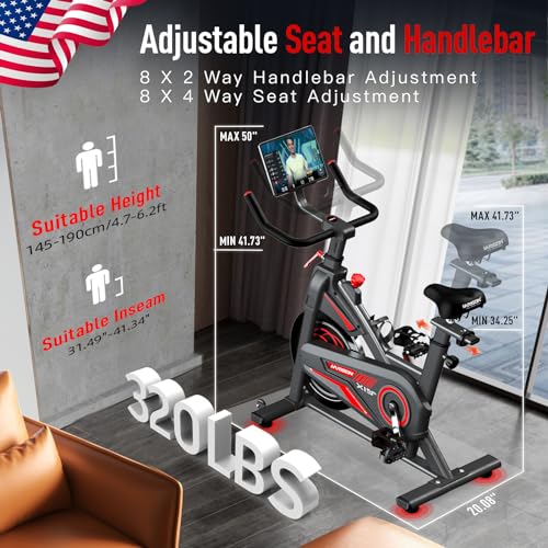 HARISON Magnetic/Brake Pad Exercise Bike 350lbs Capacity, Bluetooth Stationary Bikes for Home with Tablet Holder & Comfortable Seat Cushion