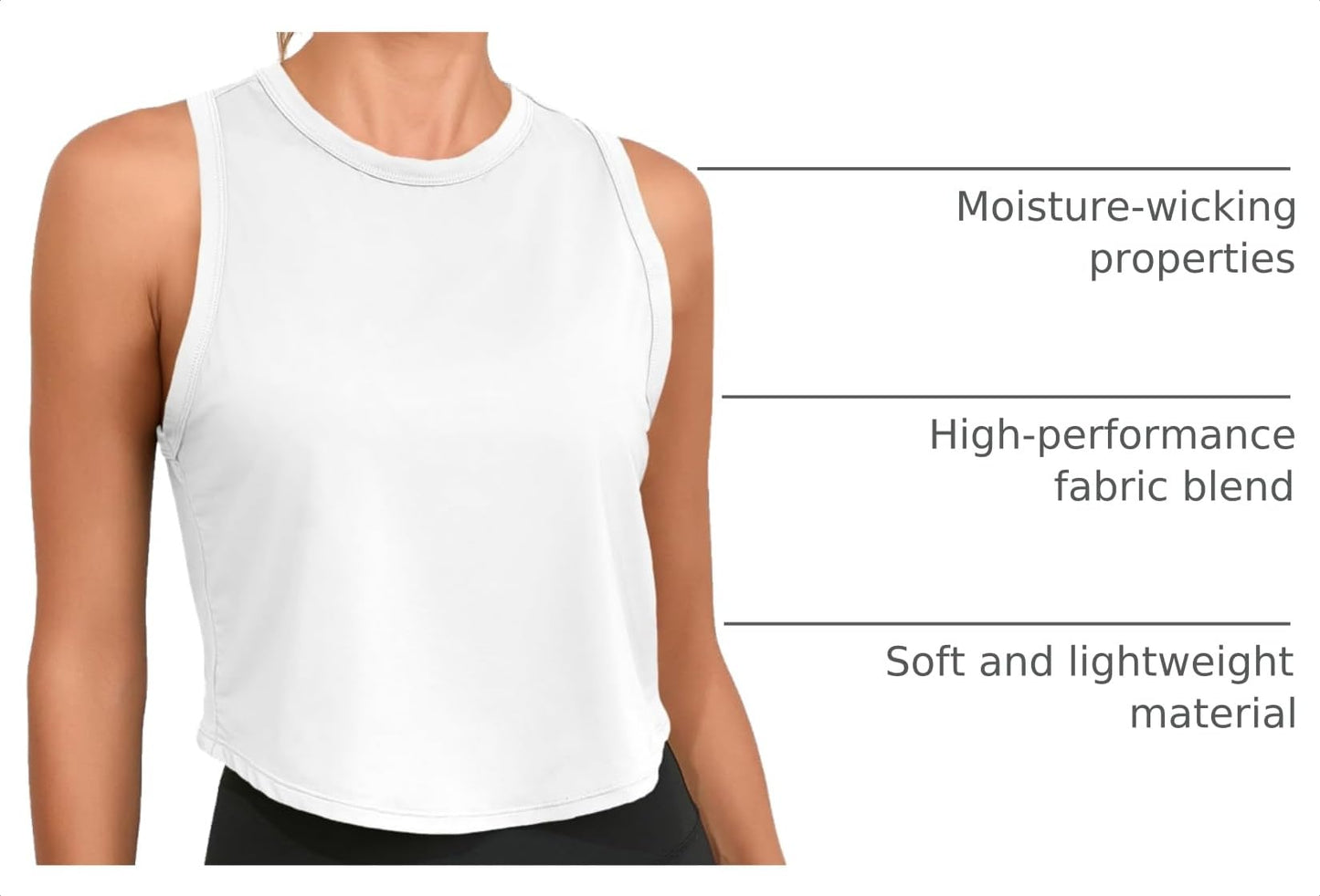 Fisoew Womens Workout Cropped Tank Tops Racerback Sleeveless Crewneck Running Yoga Active Shirts White