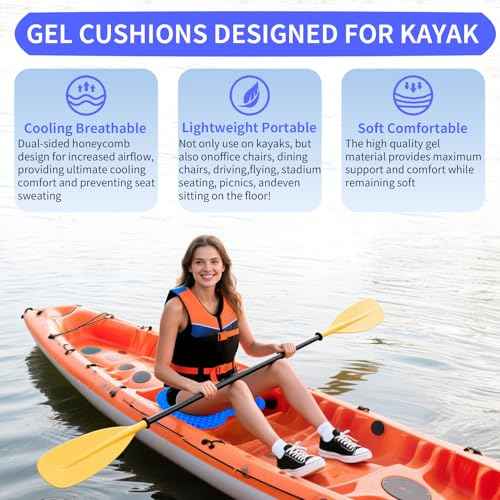 Kayak Seat Cushion - Blue Cooling Gel Kayak Accessory Removable Waterproof Cover | Comfort for Kayak Seats, Fishing, Car seat£¬Office Chair & Outdoor Use