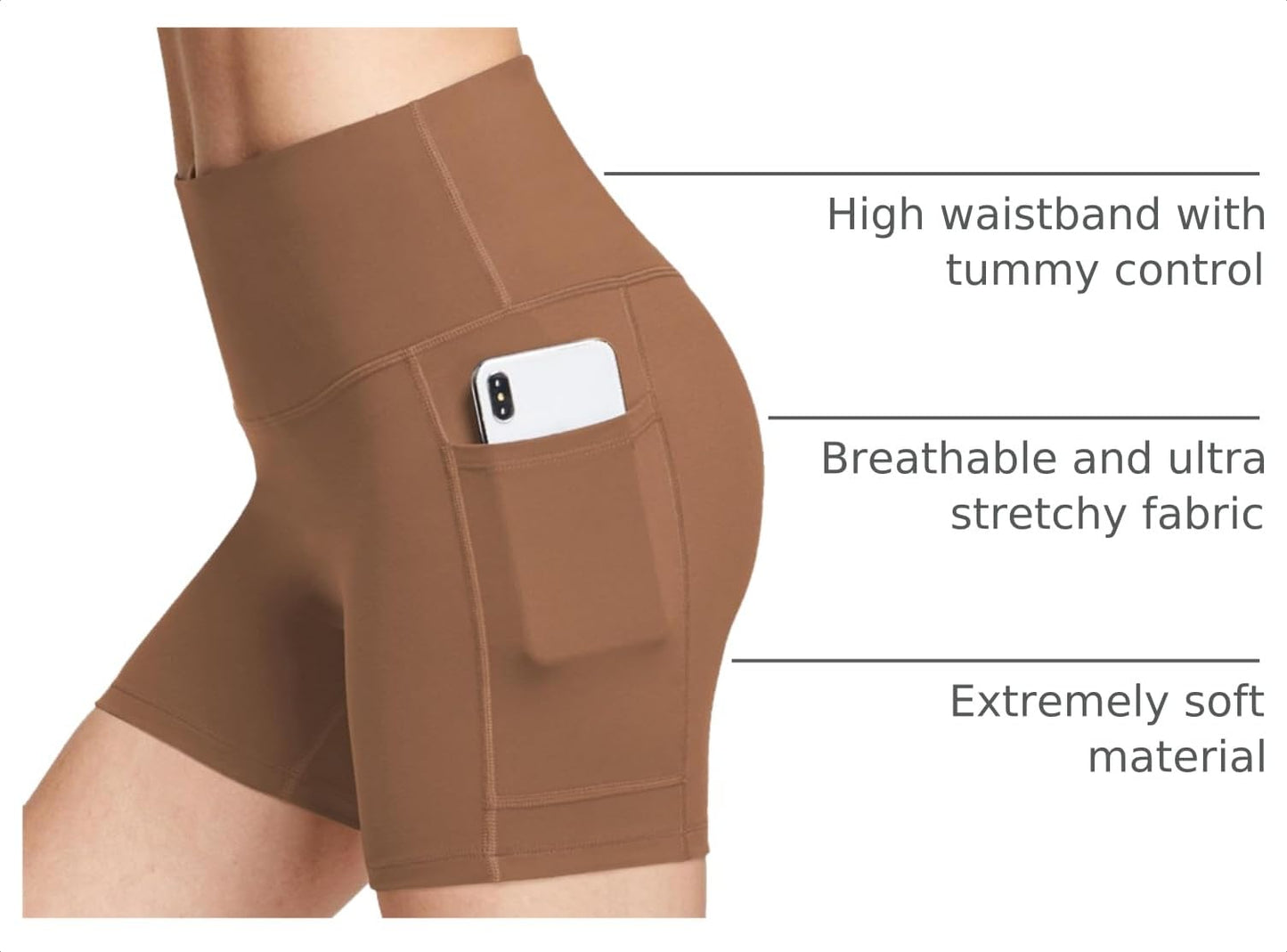 baleaf Biker Shorts Women with Pockets 5", Compression Brown XS