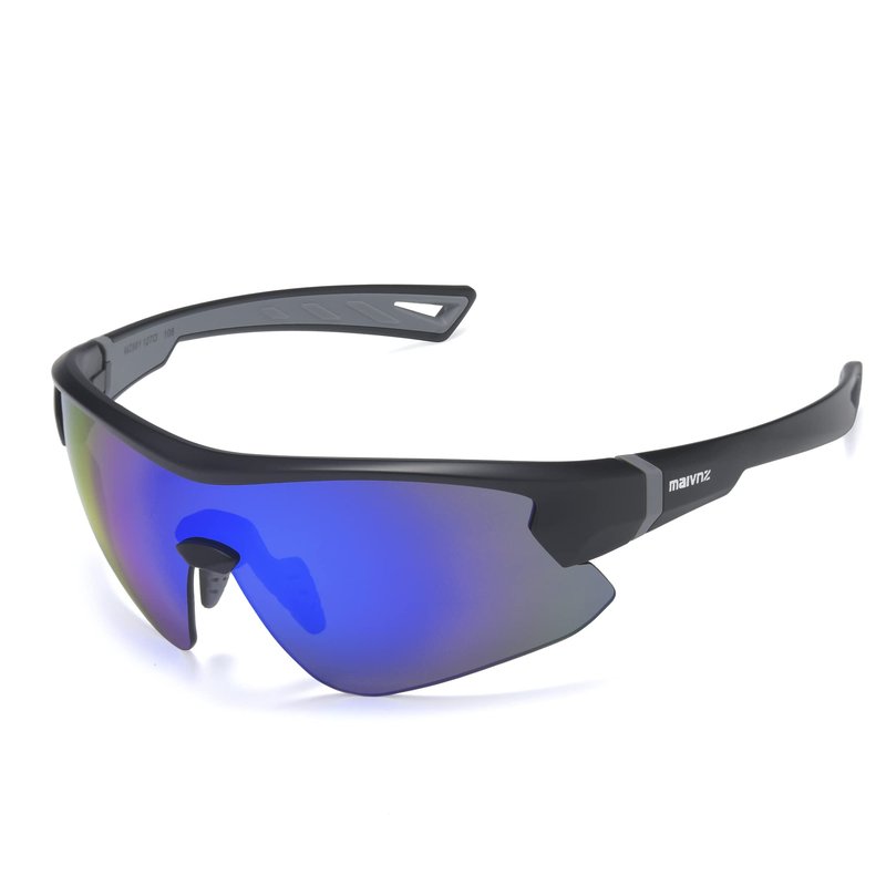 maivnz Youth Baseball Sunglasses for Boys and Girls Ages 6-12, Kids Sports Glasses for Softball Cycling, Helmet Compatible（Black/Blue