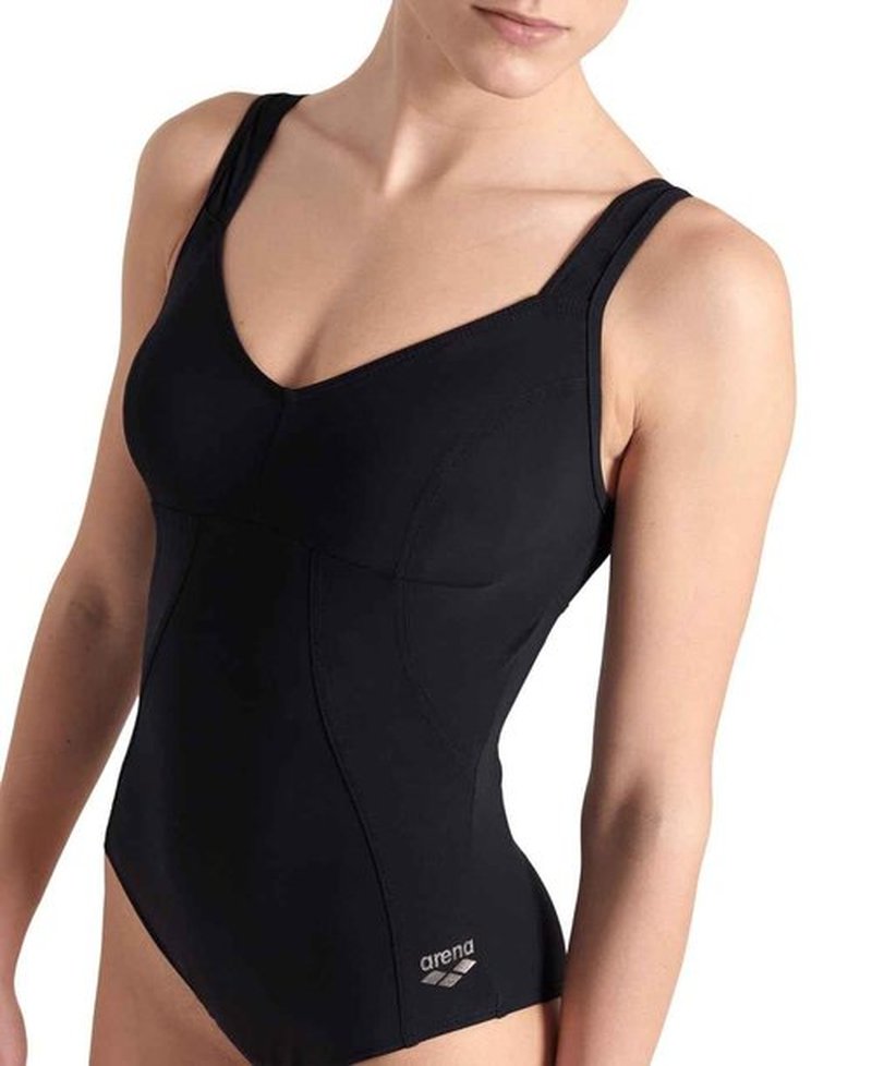 ARENA Women’s Vertigo Shapewear Wing Back One Piece Swimsuit C Cup Built in Bra Ladies Shaping Tummy Control Swimwear, Black, Size 38