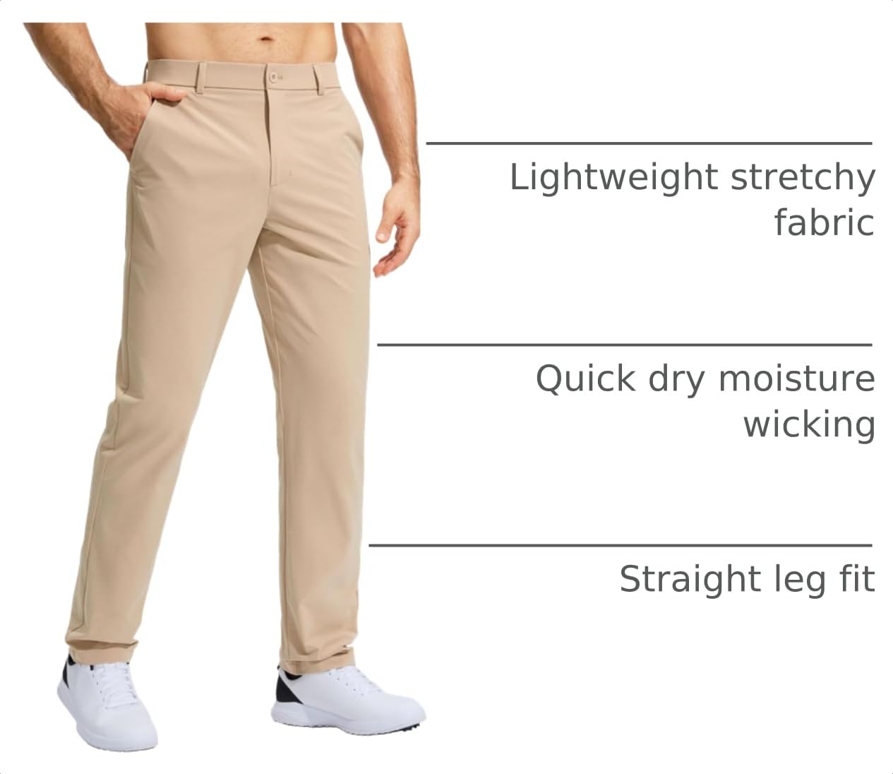 Pudolla Men's Golf Pants Stretch Classic Fit Work Dress Pants 34 Lightweight Quick Dry Casual Slacks Trousers with Pockets(Khaki 34Wx34L)