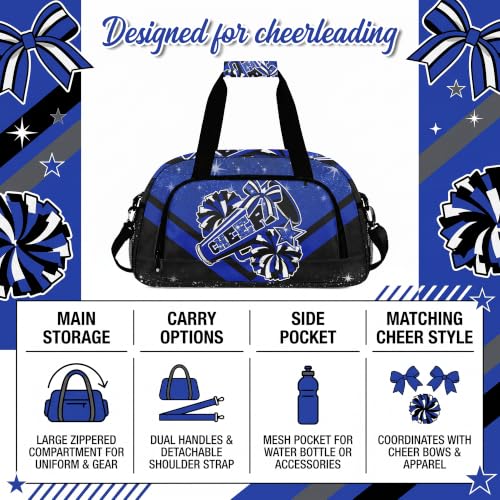 YYTBOD Cheerleader Duffel Bag Set Blue with Makeup Bag & Bow Keychain
