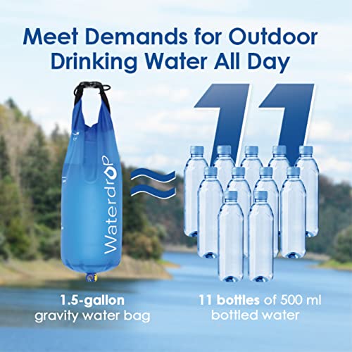 Waterdrop Gravity Water Bag for Camping, Travel, Backpacking, Hiking and Emergency, Compatible with Water Filter Straw, Flex Foldable, 1.5 Gal Bag