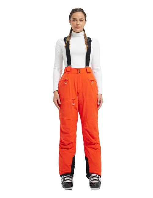 fit space Women's Ski Pants Waterproof 15,022mm Deachable Stretch Suspenders Winter Alpine Snowboarding Pants (Carrot,Large)