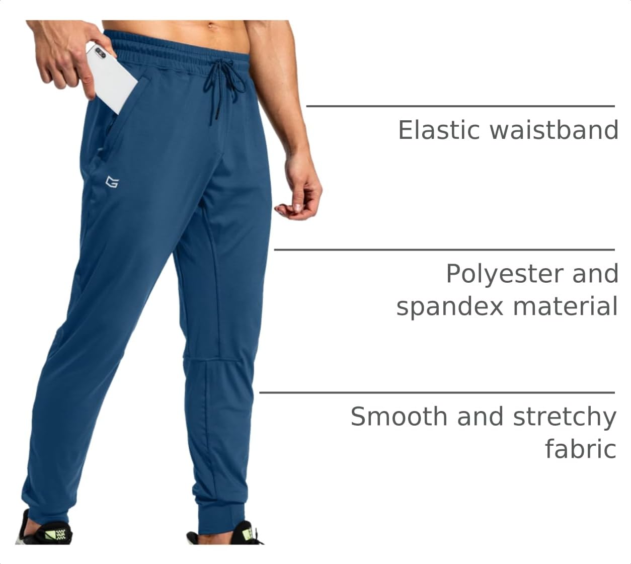 G Gradual Men's Sweatpants with Zipper Pockets Athletic Pants Traning Track Pants Joggers for Men Soccer, Running, Workout(Dark Blue,XS)